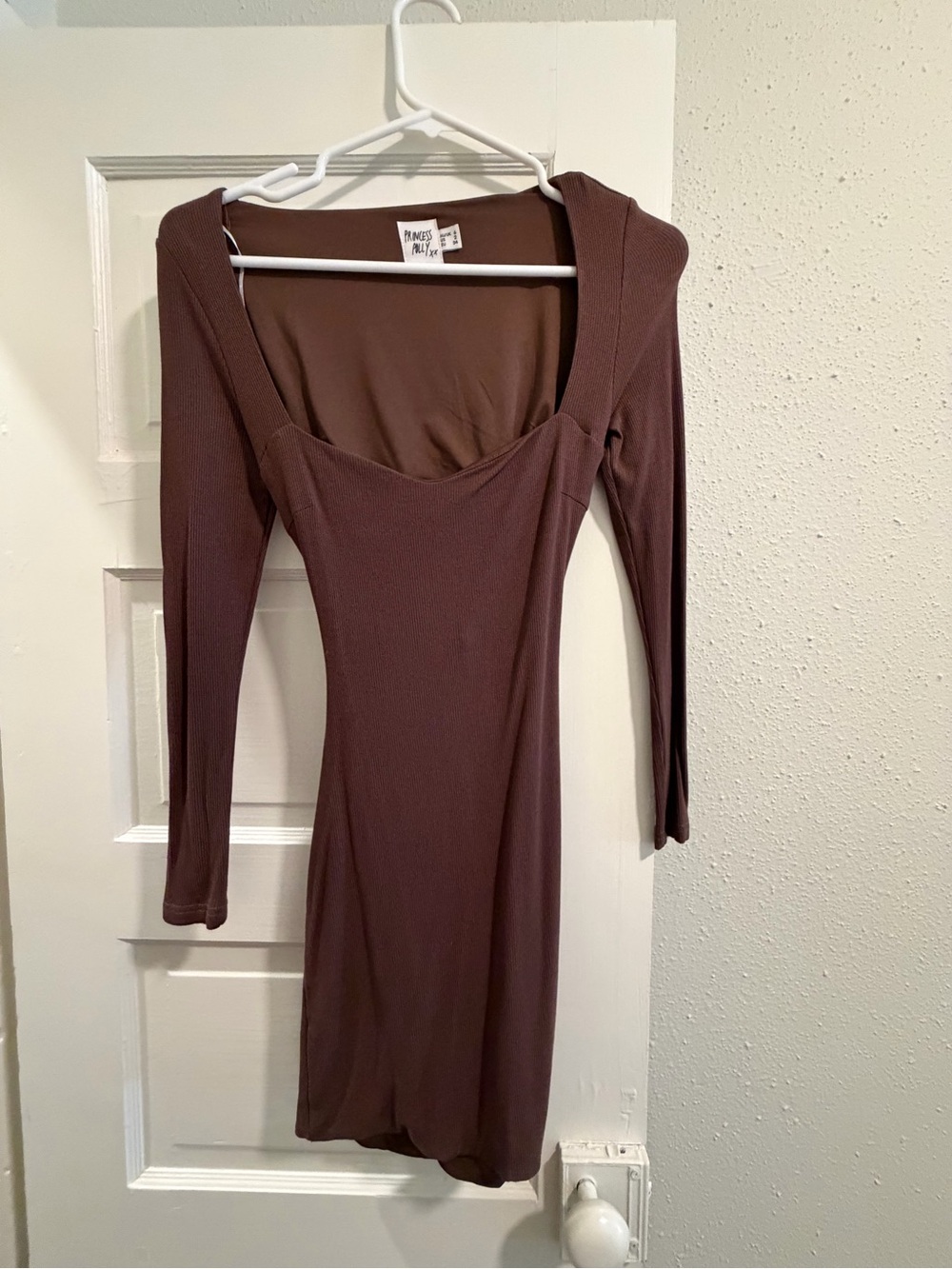 Princess Polly Nolan Brown Long Sleeve Open Back Mini Dress